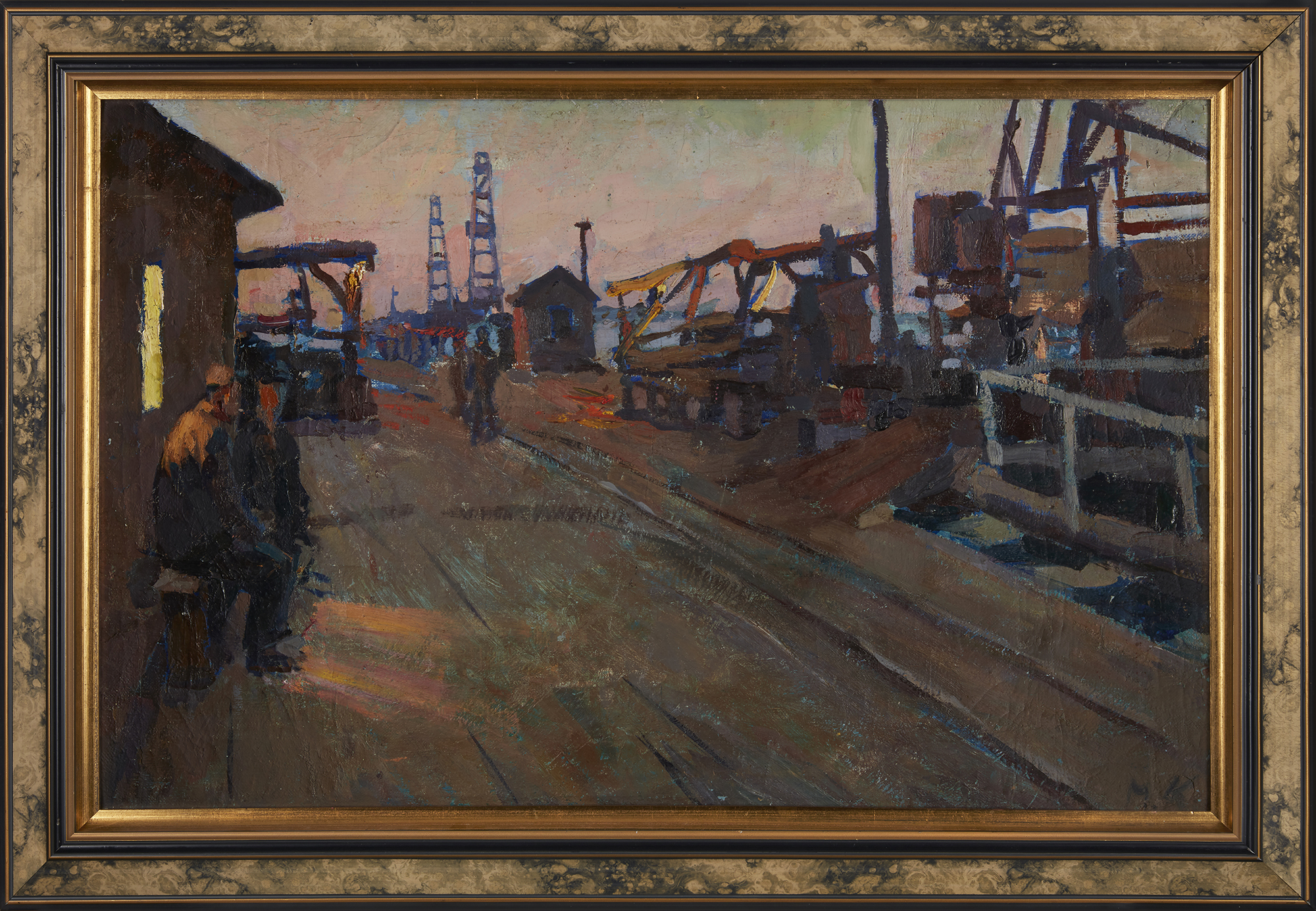 Mikhail Kazansky,  Russian 1932-2003 -  Evening at the Oil Refinery, 1958;  oil on canvas, sign... - Image 2 of 3