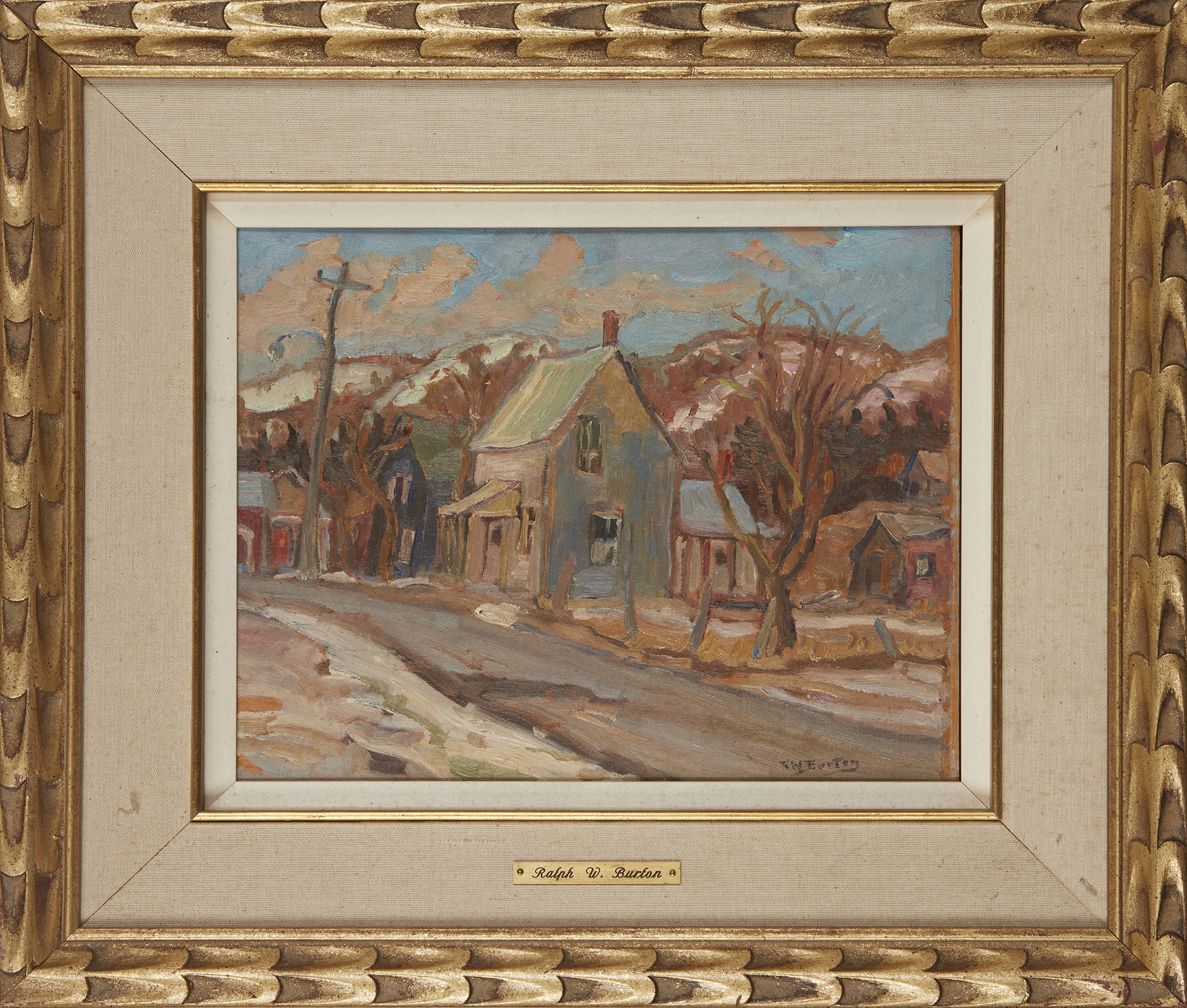 Ralph W. Burton,  Canadian 1905-1983 -  Town scene, Pontiac, 1966;  oil on panel, signed lower ... - Image 2 of 3