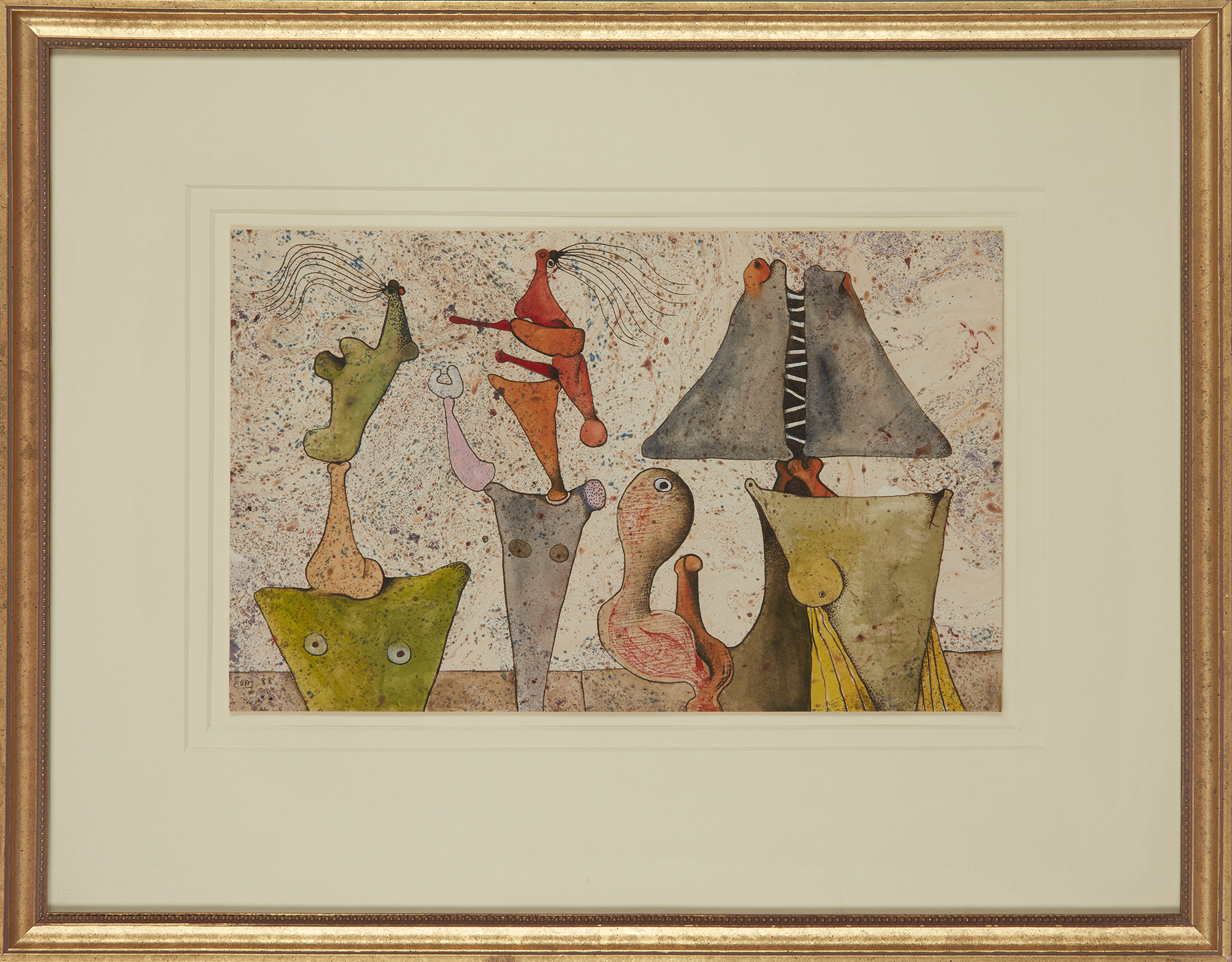 Desmond Morris,  British b.1928 -  Drawing No.5 Extravagant Friends, 1988;  watercolour, gouach... - Image 2 of 3