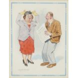 Donald McGill,  British 1875-1962 -  How Do You Like My New Veil?;  watercolour on paper, signe...