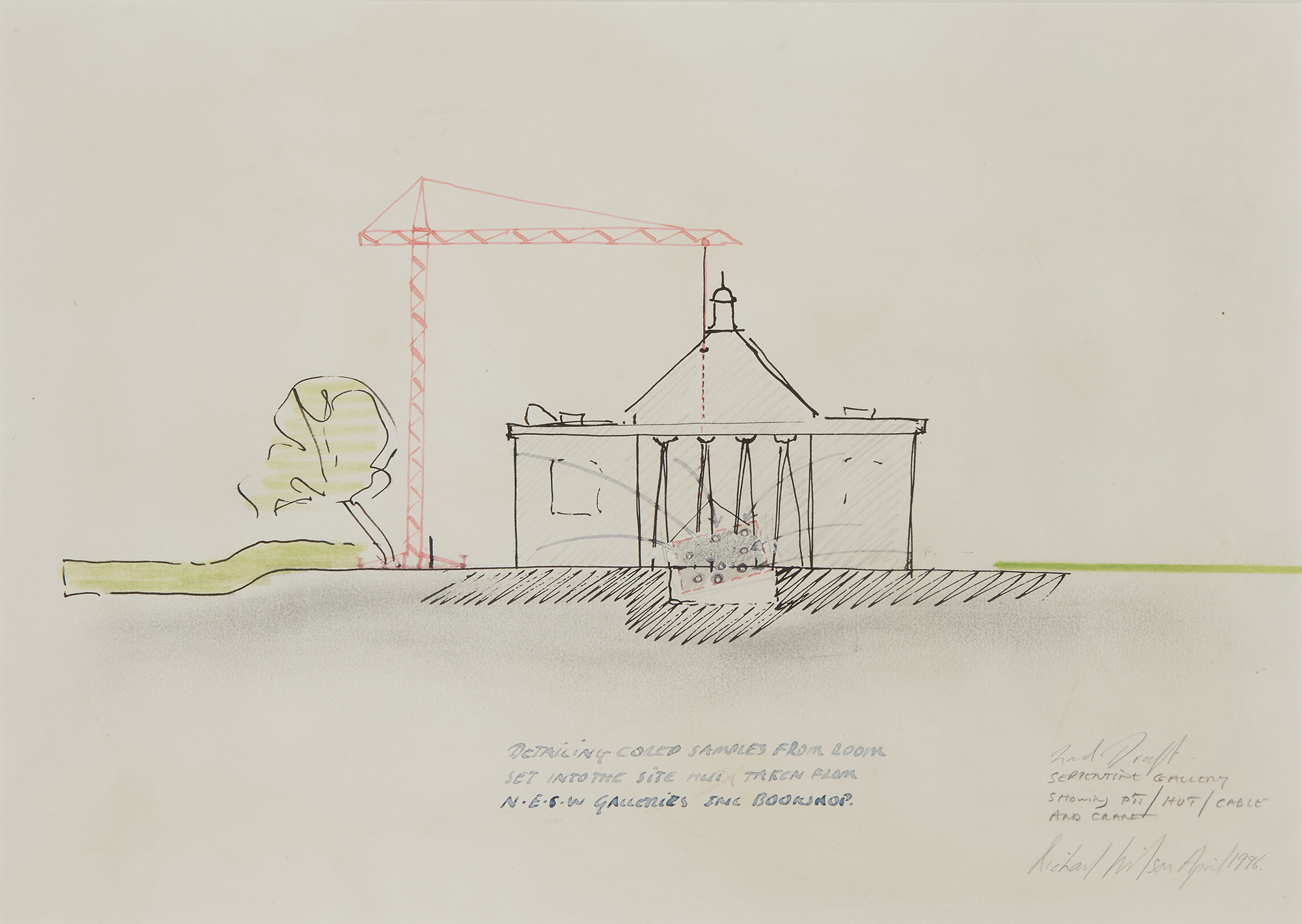 Richard Wilson RA, British b.1953 -   2nd Draft, Serpentine Gallery, April 1996,1996;  ink and ...