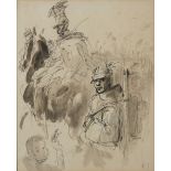 Feliks Topolski RA,  Polish/British 1907–1989 -  Crowd scene with Polish soldiers;  ink and was...