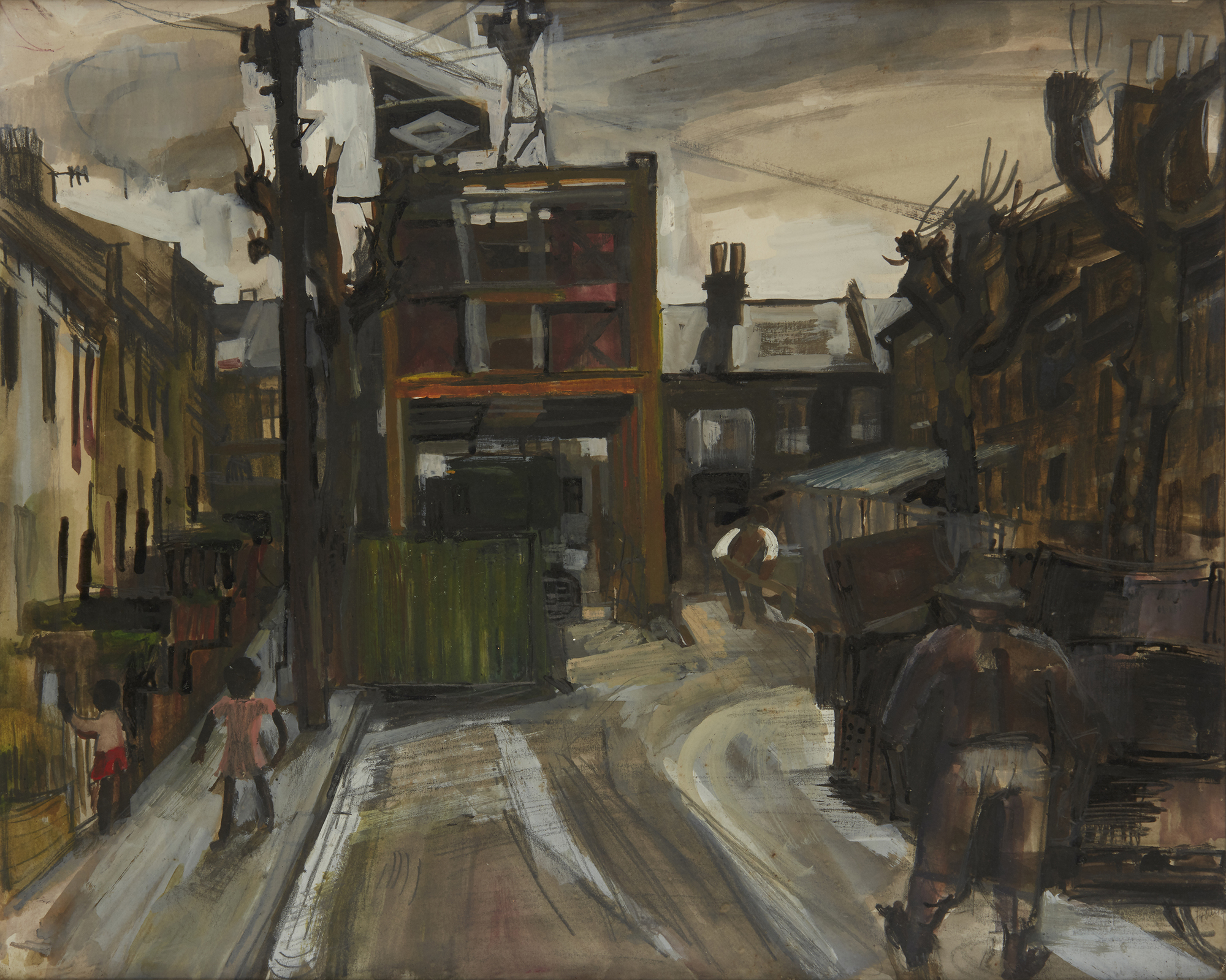 Janet Sturge,  British b.1928 -  Bramford St., 1964;  gouache and pencil on paper, signed lower...