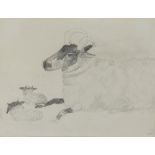 Mary Newcomb,  British 1922-2008 -  A Norfolk Horn ewe and two lambs;  pencil on paper, signed ...