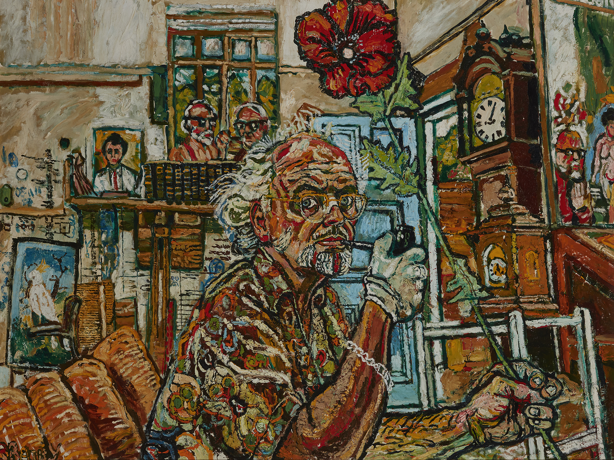 John Bratby RA,  British 1928-1992 -  Self-portrait with a poppy;  oil on canvas, signed lower ...