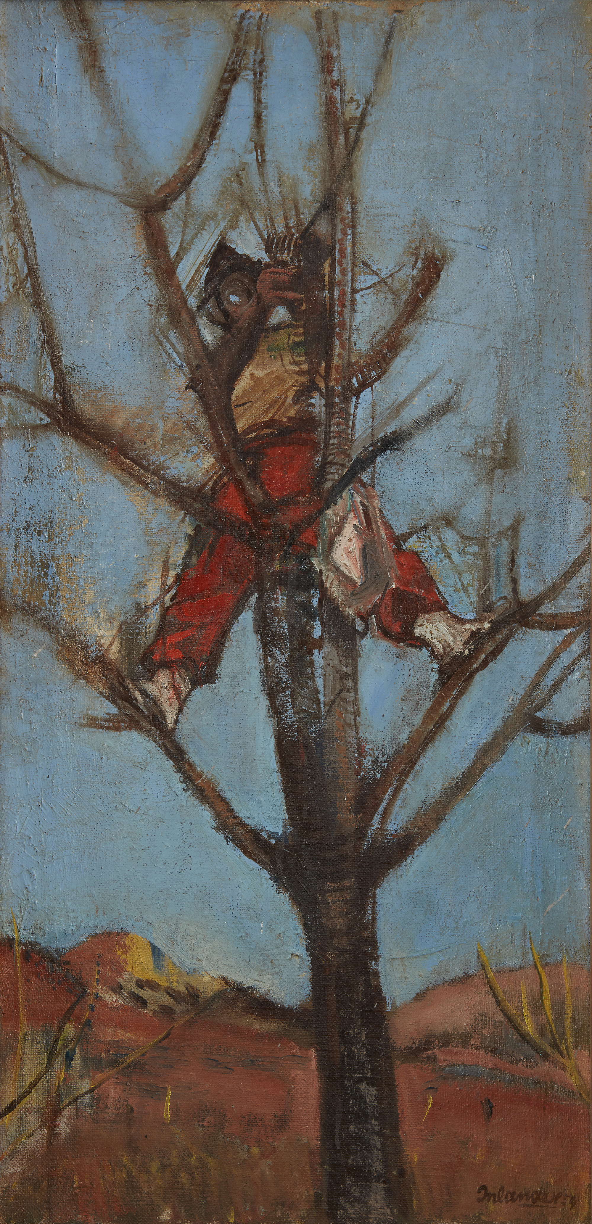 Henry Inlander,  Austrian/British 1925-1983 -  Man in a tree, 1959;  oil on canvas, signed and ...