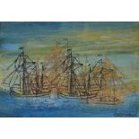Cliff Holden FCSD,  British 1919-2020 -  Ships, 1982;  ink on board, signed and dated lower rig...