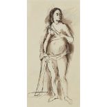 Rowland Suddaby,  British 1912-1972 -  Draped Female Nude;  pencil on paper, 24.4 x 12.5 cm (AR...