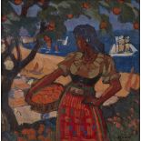 Jeanne Thil,  French 1887-1968 -  Woman with oranges;  oil on board, signed lower right 'Jeanne...