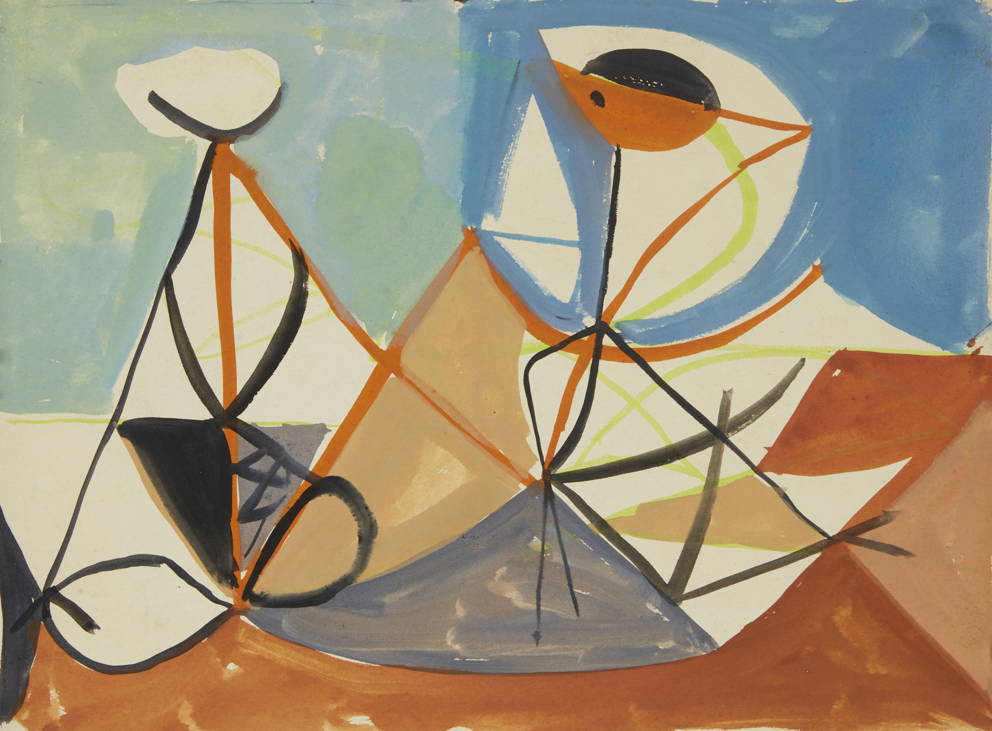 Henry Cliffe,  British 1919-1993 -  Figures in a blue abstract composition;  gouache on paper, ... - Image 2 of 3