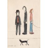 Laurence Stephen Lowry RBA RA, British 1887-1976, Three Men and a Cat, 1971; offset lithograph ...