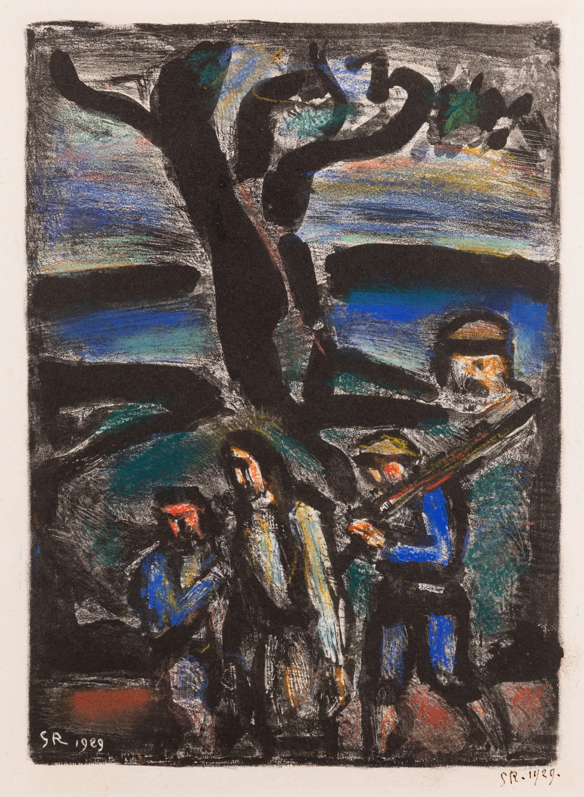 Georges Rouault, French 1871-1958, Christ et Chemineaux, 1929;  lithograph with pastel hand-col...