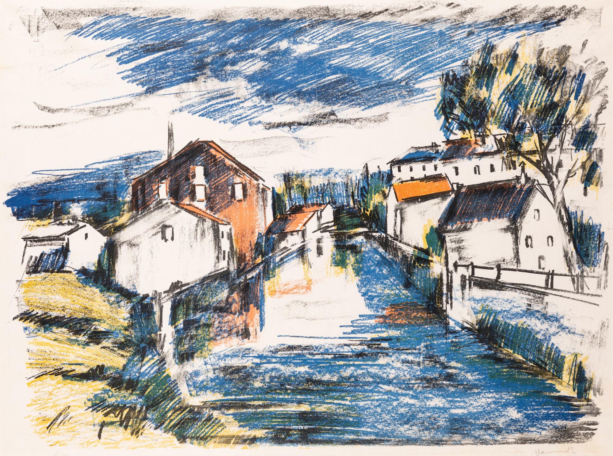 Maurice de Vlaminck, French 1896-1932, Le Sausseron, 1921;  lithograph in colours on Chine vol...