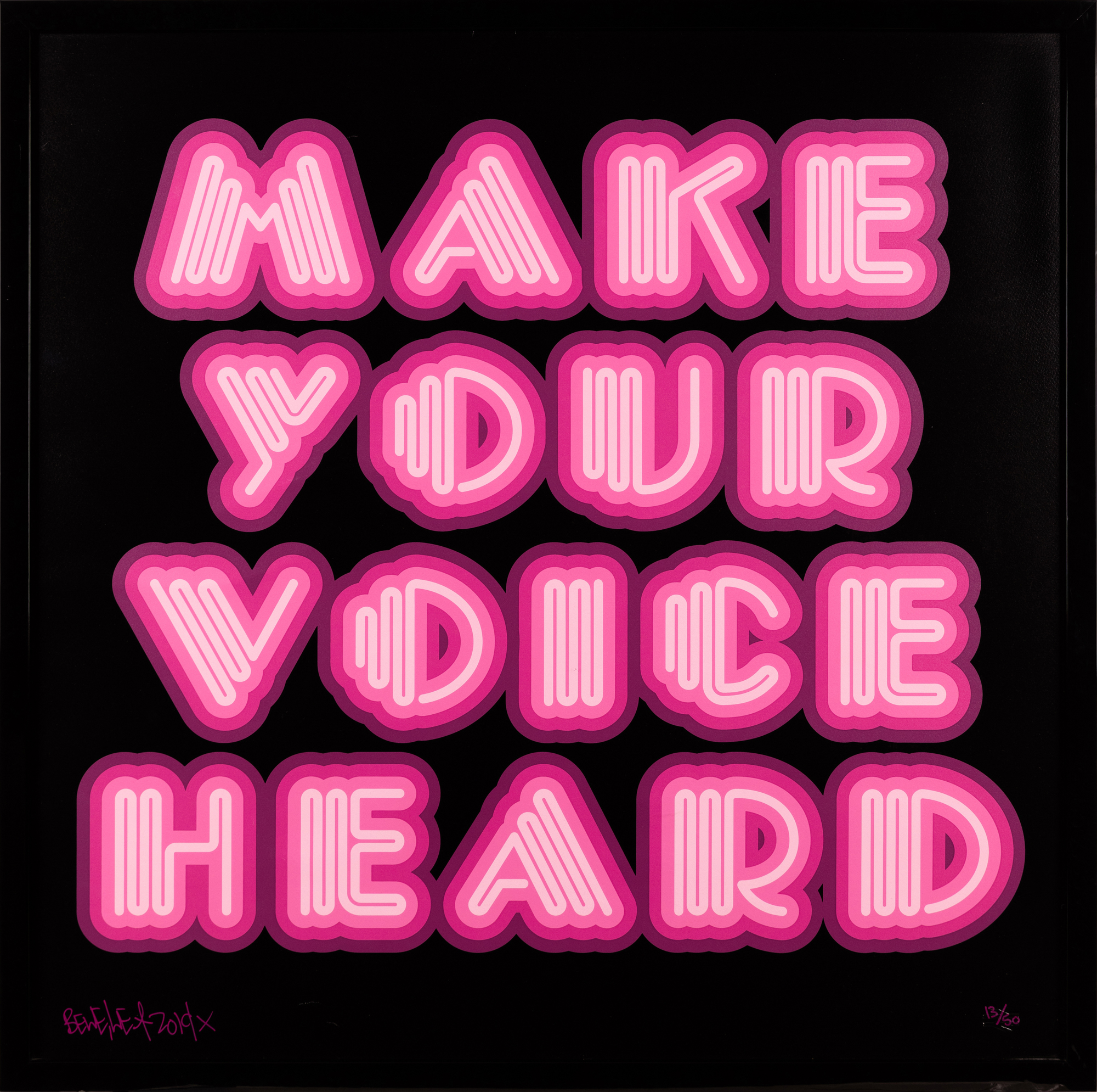 Ben Eine, British b. 1970- Make Your Voice Heard (pink); 6 colour hand-pulled, screenprint with... - Image 2 of 2