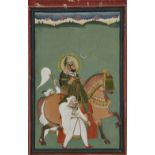 An equestrian portrait of a Maharaja, North India, opaque pigments on paper heightened with gold,...