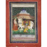 Krishna and Radha milking Nandi the sacred cow, Rajasthan, North India, late 19th century, opaque...