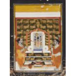 Priests worshipping Srinathji with Nandi, Nathdwara, India, late 19th century, opaque pigments on...