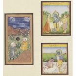 Two small Jain paintings and a later painting of figures in a landscape, Western India, late 19th...