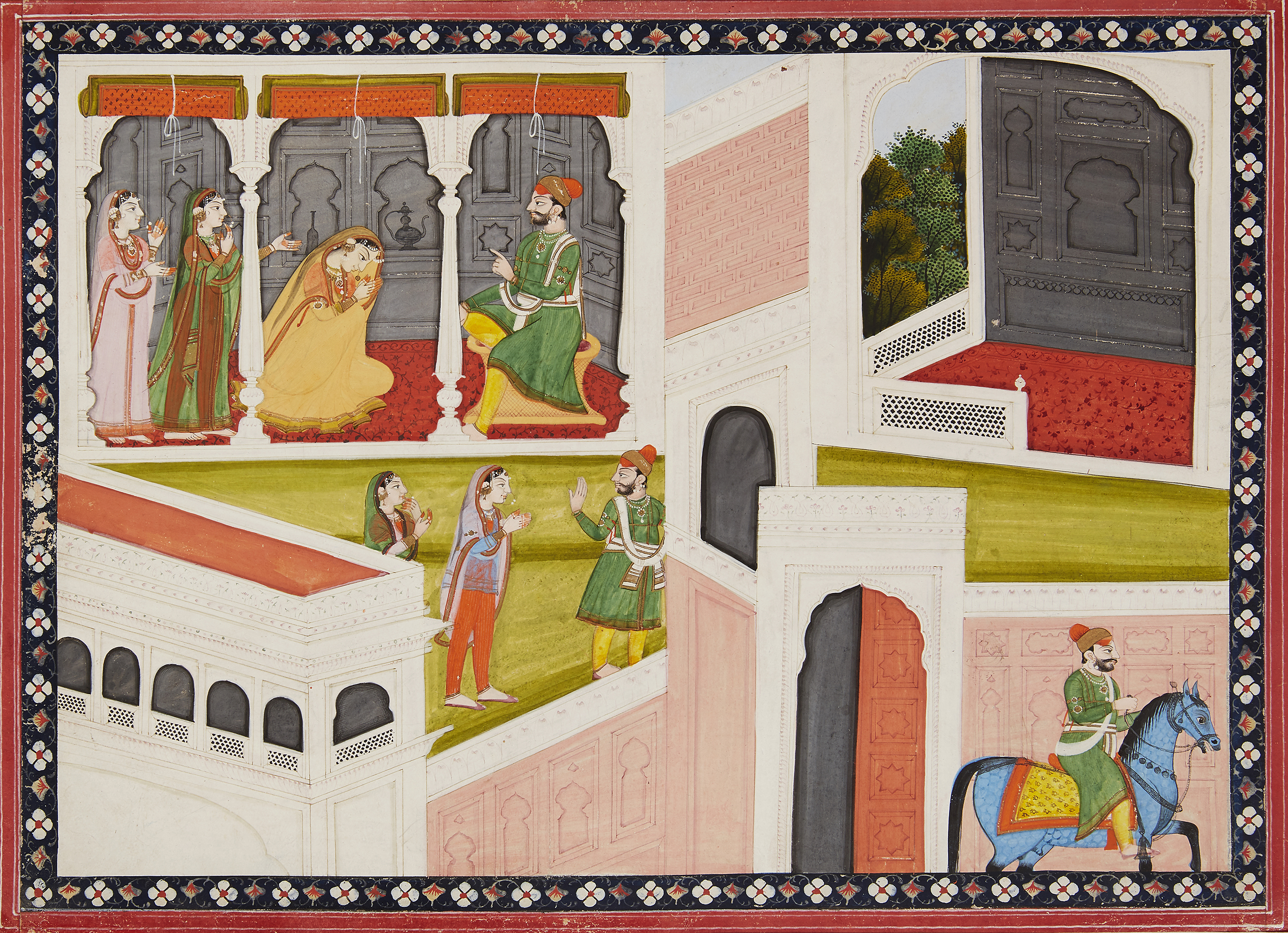 A palace scene, Kangra, Punjab Hills, second quarter of the 19th century, opaque pigments heighte...