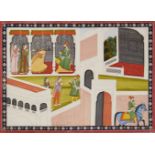A palace scene, Kangra, Punjab Hills, second quarter of the 19th century, opaque pigments heighte...