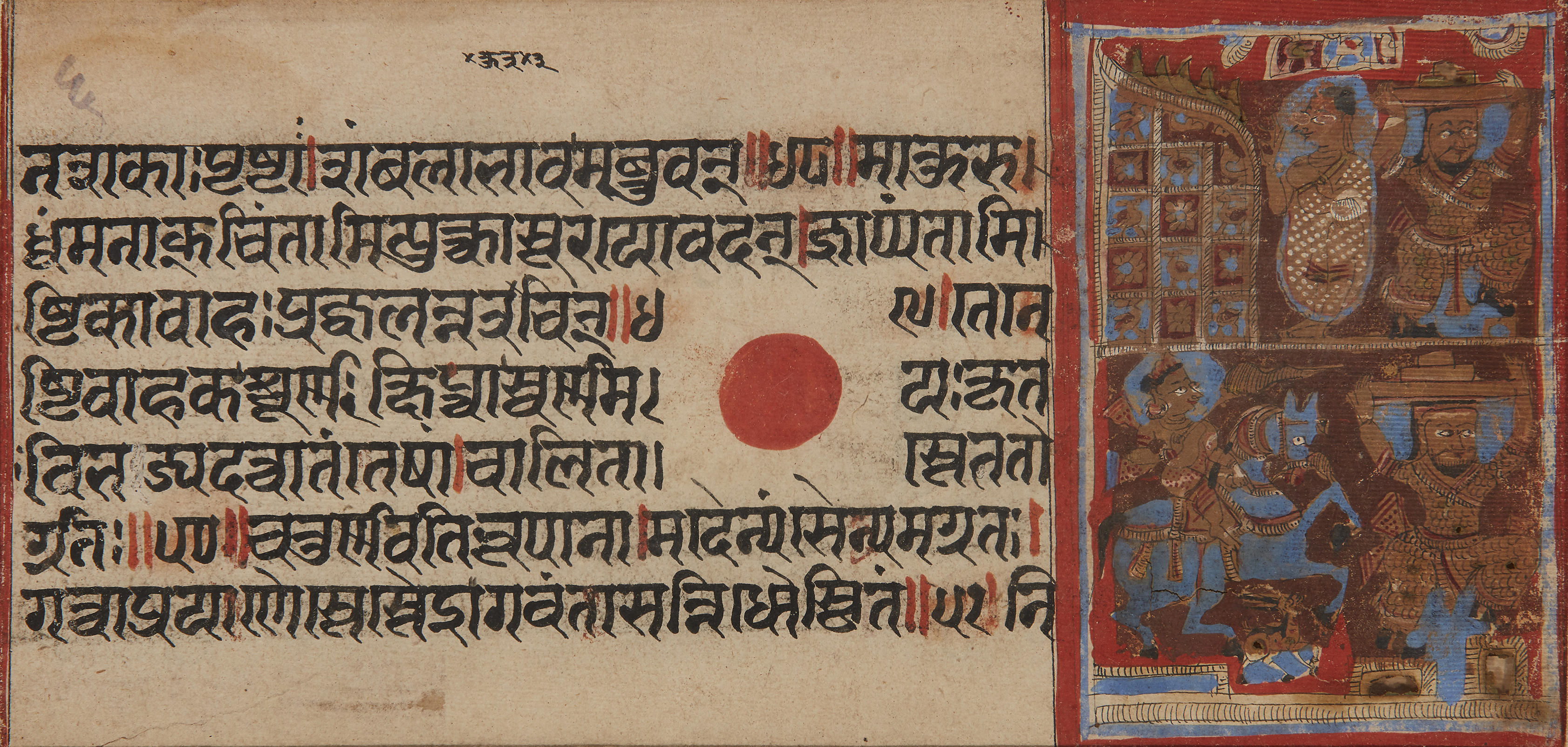 A Jain manuscript folio, Gujerat, India, 18th-19th century, opaque pigments on wasli heightened w...