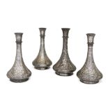 Four silver-inlaid bidri vases, Bidar, Deccan, late 18th-early 19th century, each on a short foot...