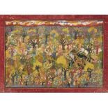 A hunt scene in a wooded landscape, Kotah school, Rajasthan, India, early 20th century, opaque pi...