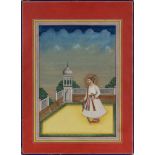 A standing prince in a courtyard, Jaipur, North India, 20th century, opaque pigments on paper hei...