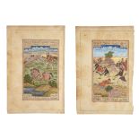 Two folios from a dispersed Shahnama, Delhi, North India, circa 1840, ink and opaque pigments on ...