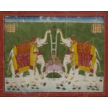 The Goddess Lakshmi doused by elephants (Gajalakshmi), Gajdar, Bikaner, North India, mid-19th cen...