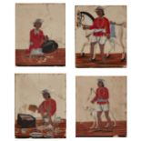 Four mica painting of tradespeople, Trichinopoly, circa 1840, opaque pigments on mica, depicting ...