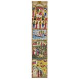 A Kalighat scroll, Bengal, 20th century, opaque pigments on paper, formed of a series of panels p...