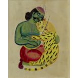 A Kalighat painting of a wrestler and a tiger, Bengal, late 19th century, opaque colours on paper...