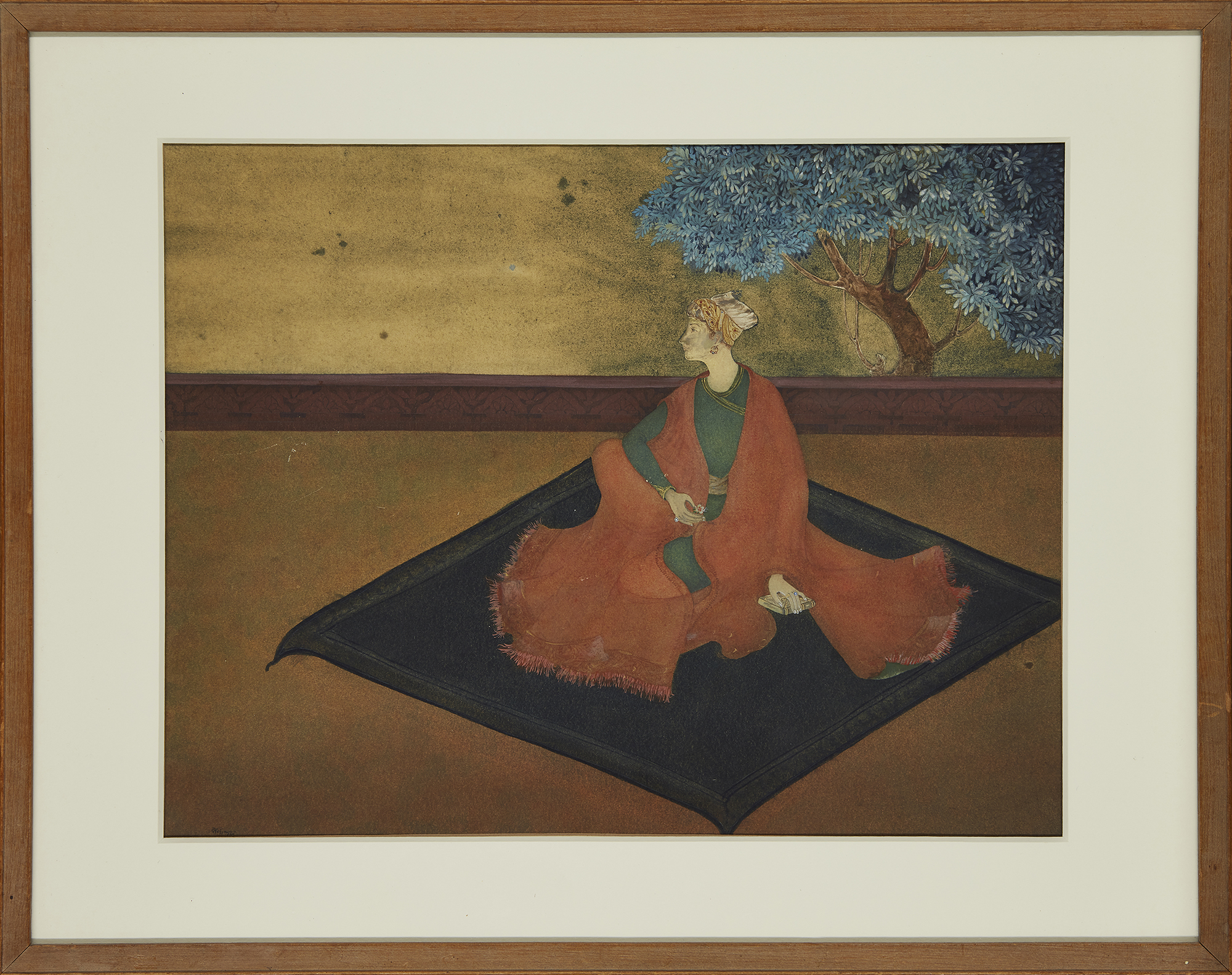 Contemporary Indian school, circa 1920-30, Untitled, seated figure, gouache on paper, signed lowe... - Image 2 of 2