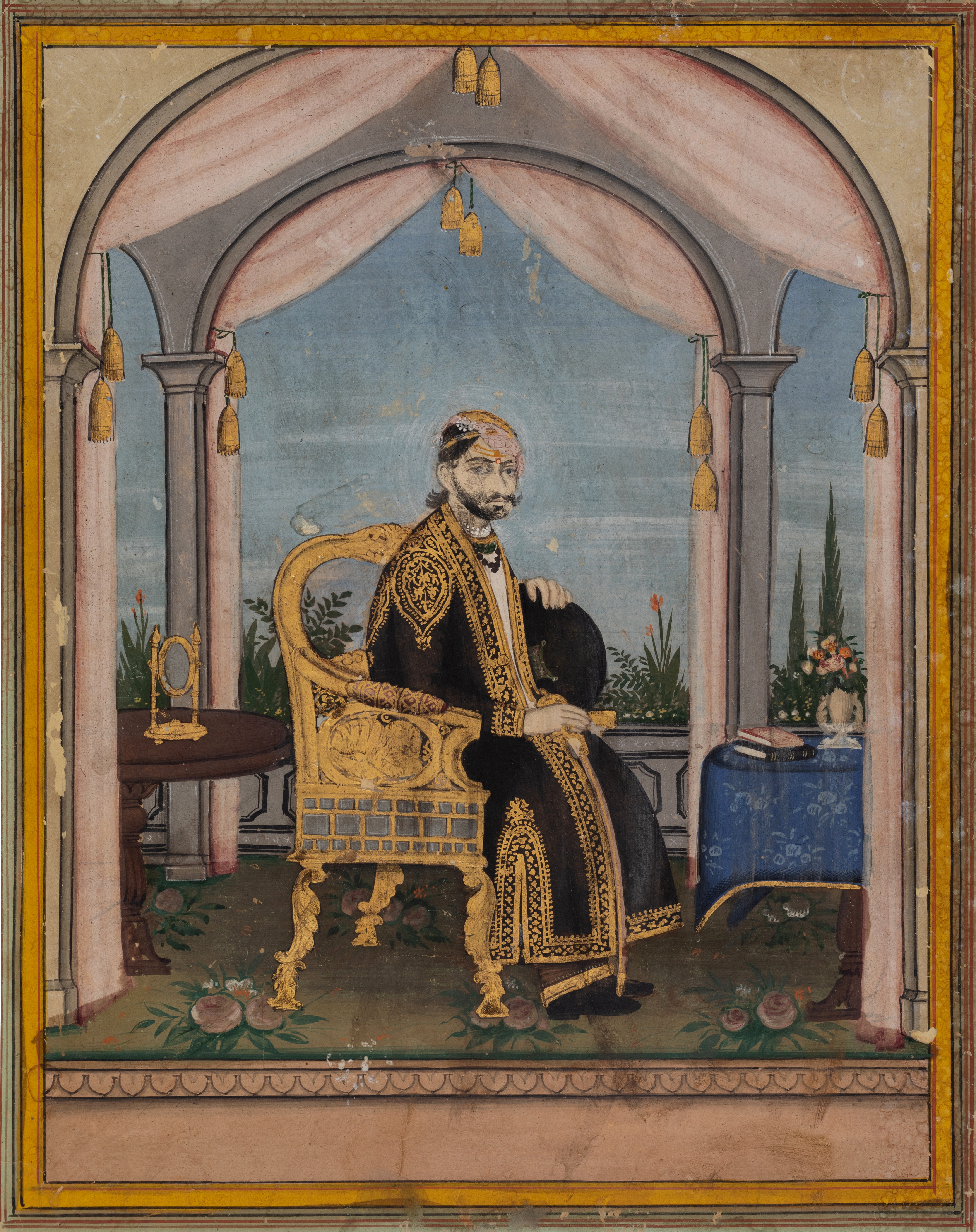 A painting of a prince, Jaipur, North India, circa 1890, gouache on paper heightened with gold, s...