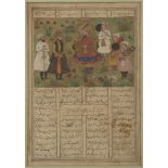 A folio from a Shahnameh, Shah Tamasp with attendants, North India, late 18th century, opaque pig...