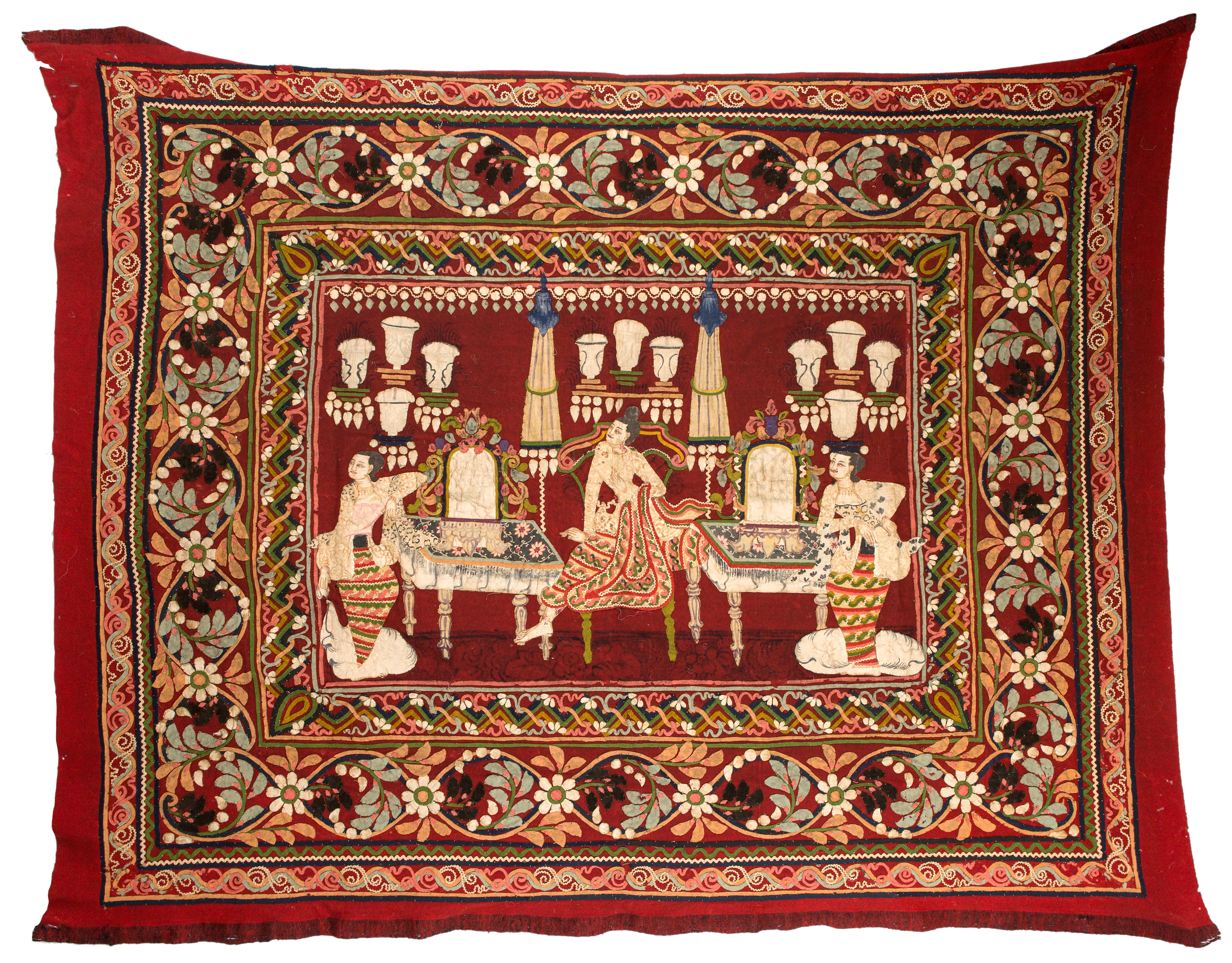 A rare Burmese embroidered textile panel (kalaga)