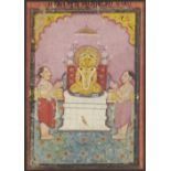 A seated figure of a Tirthankara, Jain, Western India, 19th century, opaque pigments on paper hei...