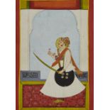 A standing portrait of a Maharaja, Jodhpur, Rajasthan, circa 1840, opaque pigments on paper, depi...