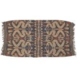 A cotton textile, Indonesia, 20th century, of rectangular form, woven in cream, blue red and brow...