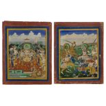 Two illustrations from a Ramayana; Durga enthroned and Siva in battle, Jaipur, North India, 19th ...