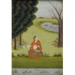 A young woman by a stream, Rajasthan, North India, late 19th century, opaque pigments on paper he...