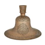 A large bronze engraved huqqa base, North India, 19th century, of bell-shaped form, with truncate...