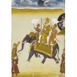 Maharana Jawan Singh hunting on an elephant, Mewar, India, circa 1830, opaque pigments heightened...