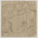 A drawing of a ruler seeking advice from a Holy Man, India, late 18th-early 19th century, ink on ...