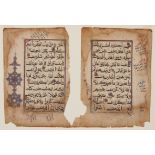 Three Quran folios, Sultanate India, 15th-16th century, Arabic manuscript on paper, double-sided,...