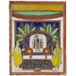 Srinathji priests, Nathdwara, circa 1910, opaque pigments and silver and gold on paper, Srinathji...
