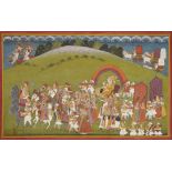 A processional scene, North India, late 19th-early 20th century, opaque pigments heightened with ...