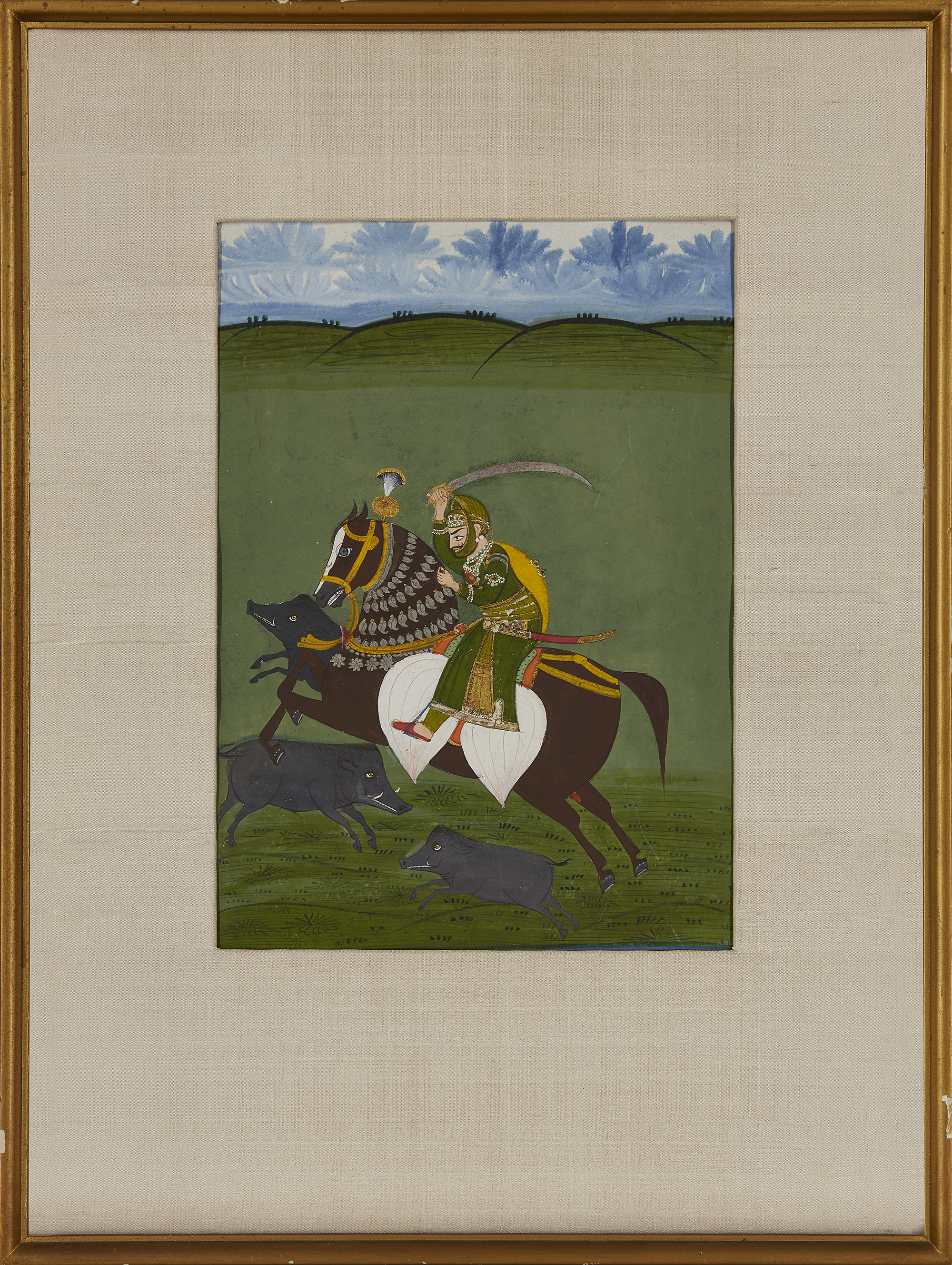 A Maharaja hunting wild boar on horseback, Mewar, India, circa 1830, opaque pigments on paper hei... - Image 4 of 4