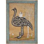 A calligraphic bird, Kashmir, India, late 19th century, opaque pigments on paper heightened with ...